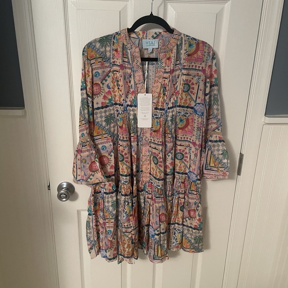 Taj by Sabrina Crippa Women's Long Sleeve Mini Dress Multicolor Size Small Beach